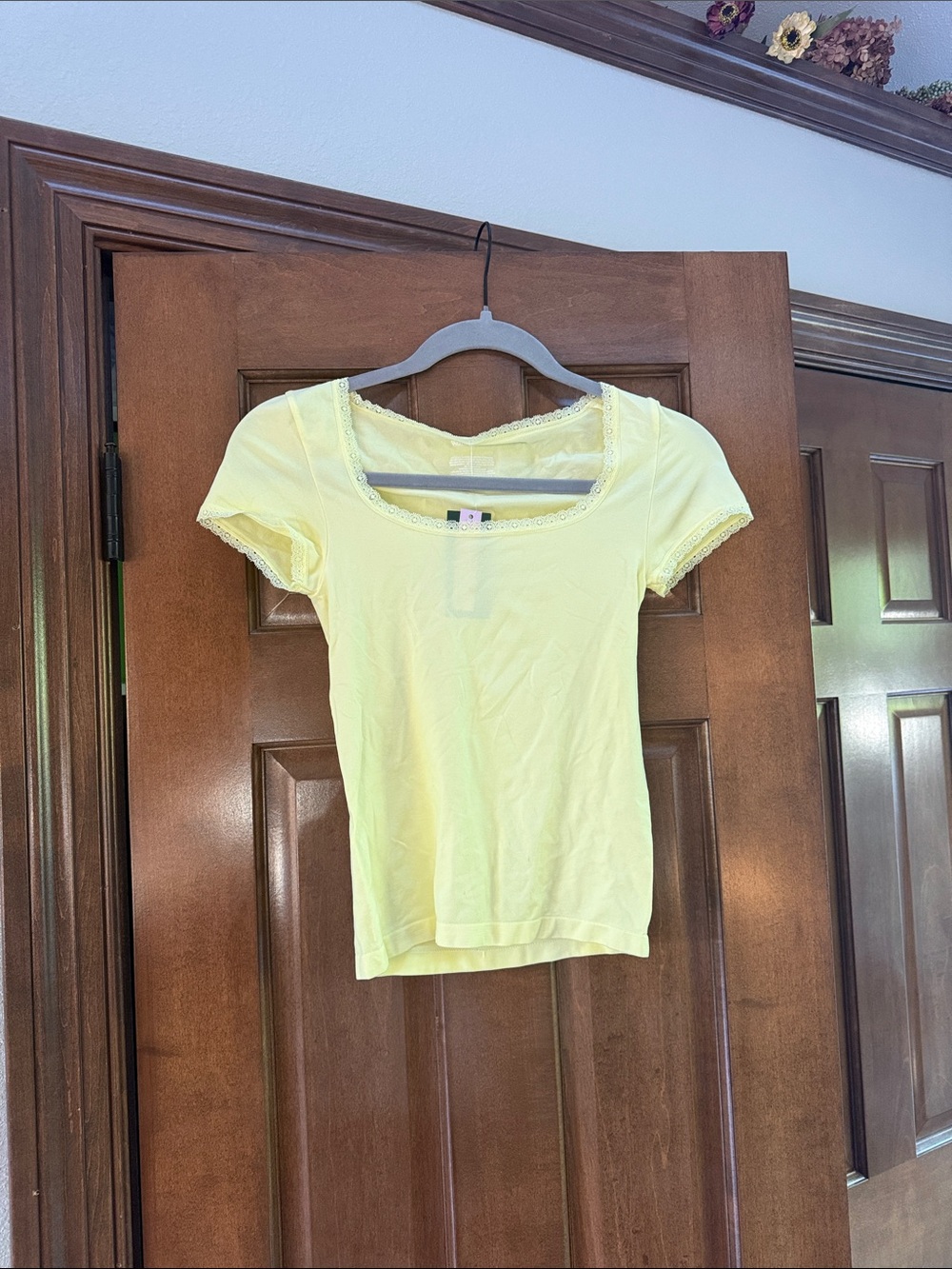 wild fable Pale Yellow Lace-Trim Scoop Neck Tank